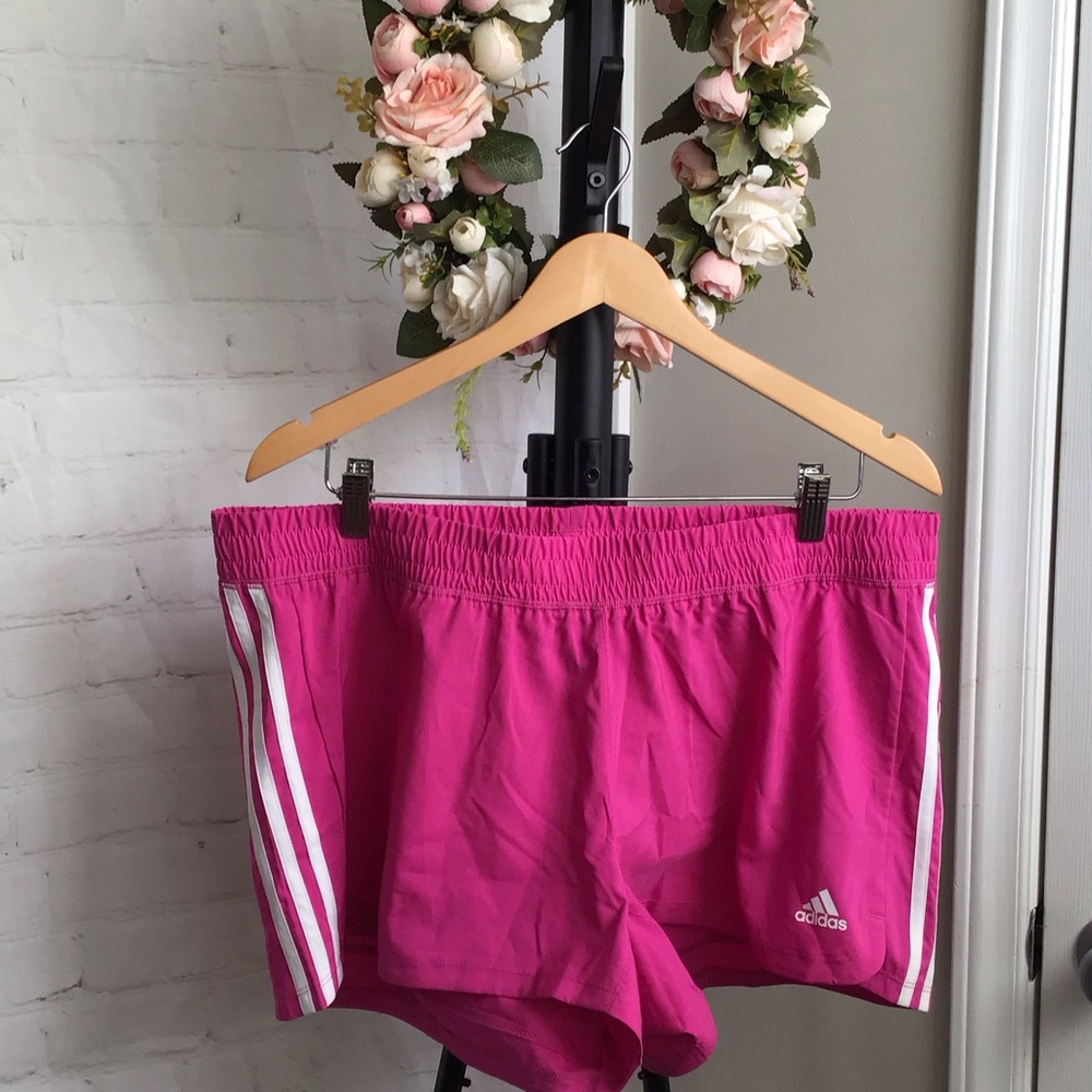 adidas Bright Pink Women's Athletic Shorts with White Stripes